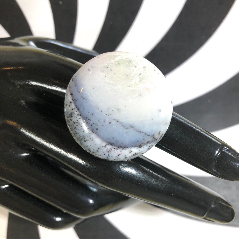 Large circular black white quartz ring OOAK